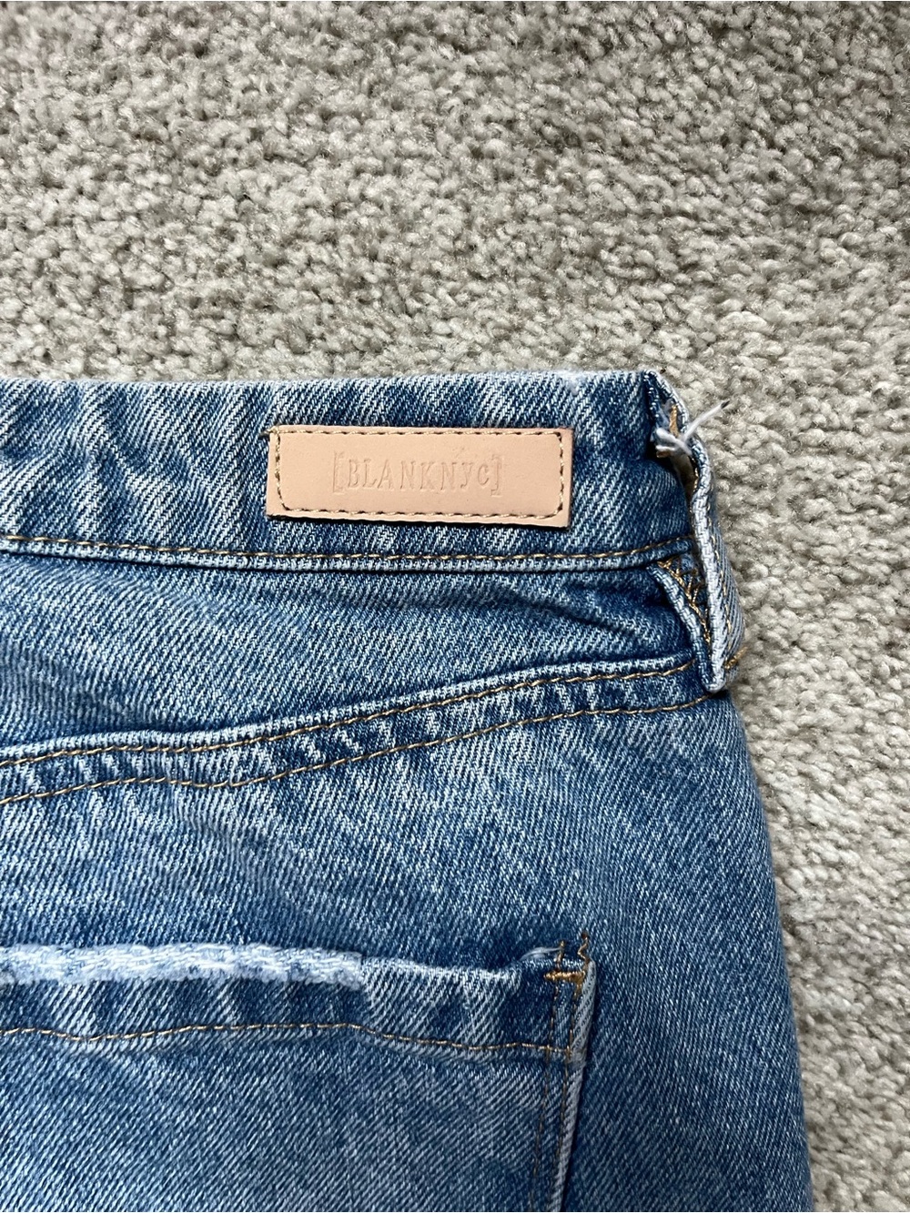 Blank NYC Light Blue Flare Jeans with Tan Logo Patch